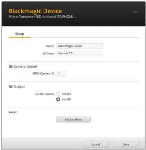 Blackmagic Design Micro Converter HDMI to SDI - Paramètres du Blackmagic Converters Setup - 1