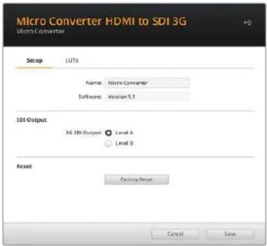 Blackmagic Design Micro Converter HDMI to SDI - Вкладка Setup - 1