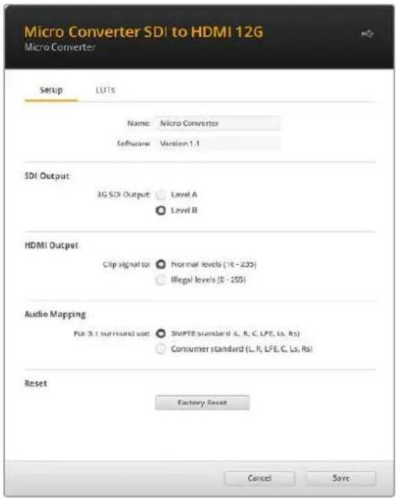 Blackmagic Design Micro Converter HDMI to SDI - Paramètres du Blackmagic Converters Setup - 1