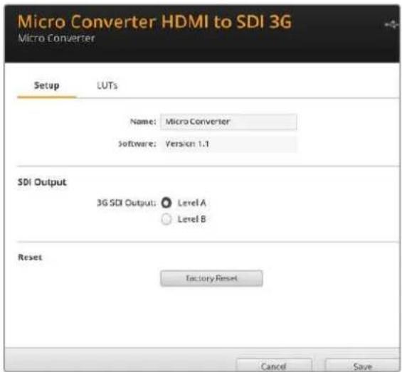 Blackmagic Design Micro Converter HDMI to SDI - Der Reiter „Setup“ - 1