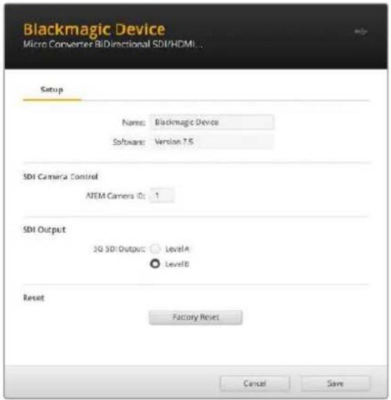 Blackmagic Design Micro Converter HDMI to SDI - Le impostazioni di Blackmagic Converter Setup - 1