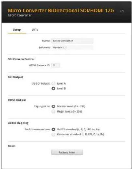 Blackmagic Design Micro Converter HDMI to SDI - Le impostazioni di Blackmagic Converter Setup - 1