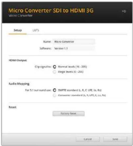 Blackmagic Design Micro Converter HDMI to SDI - Blackmagic Converters Setup的各项设置 - 1