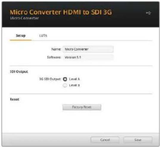 Blackmagic Design Micro Converter HDMI to SDI - Setup Tab - 1