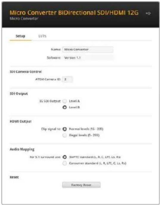 Blackmagic Design Micro Converter HDMI to SDI - Paramètres du Blackmagic Converters Setup - 1