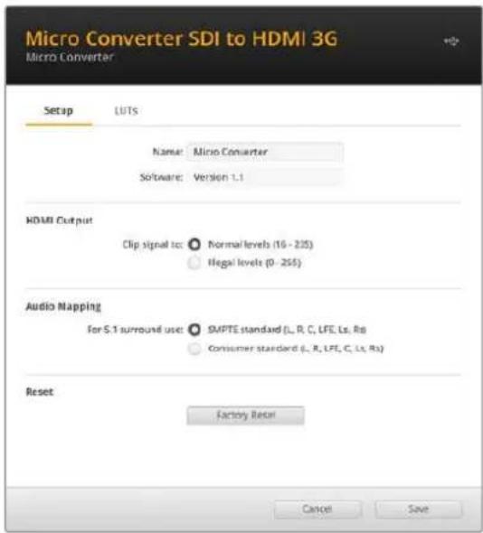 Blackmagic Design Micro Converter HDMI to SDI - Paramètres du Blackmagic Converters Setup - 1