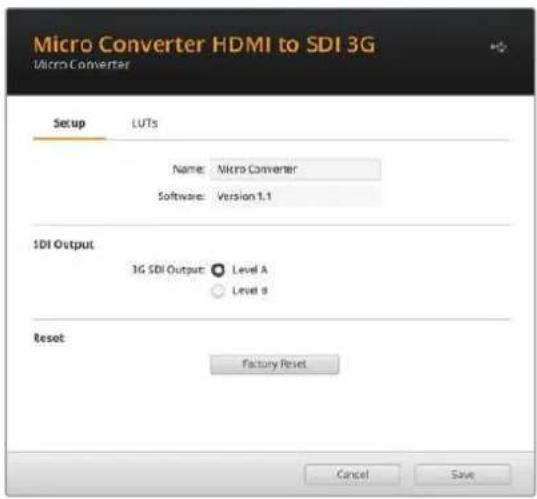 Blackmagic Design Micro Converter HDMI to SDI - Blackmagic Converters Setup Settings - 1