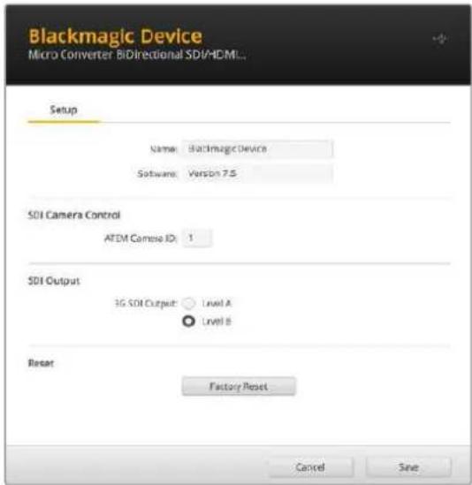 Blackmagic Design Micro Converter HDMI to SDI - Blackmagic Converters Setup Settings - 1