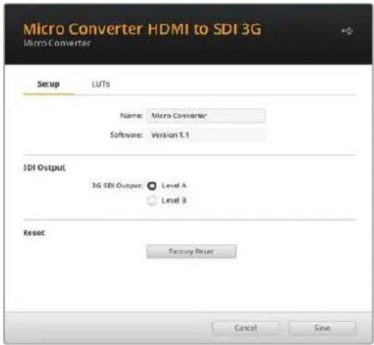 Blackmagic Design Micro Converter HDMI to SDI - Paramètres du Blackmagic Converters Setup - 1