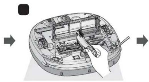 LG VR64703LVMP - Si se emite el mensaje de voz: «Por favor, retirerial material extraño del cepillo de la parte inferior del HomBot.» - 2