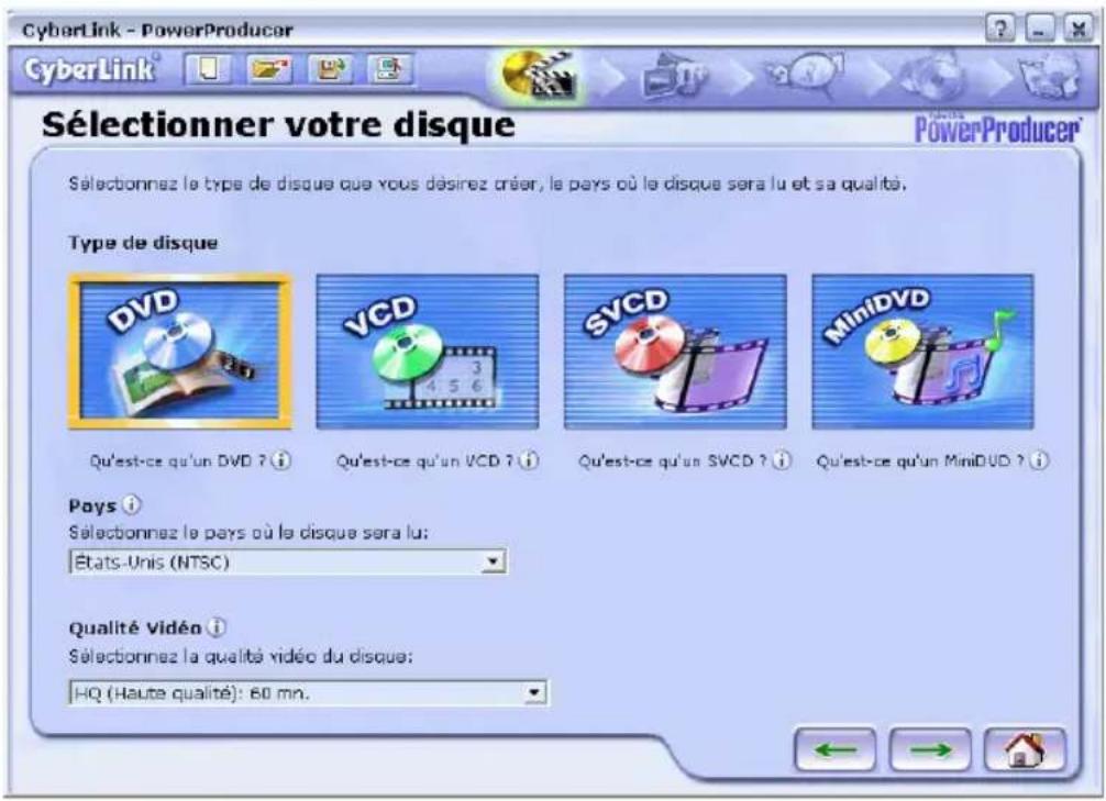 CYBERLINK PowerProducer 1.0 - Sélection du type de disque - 1