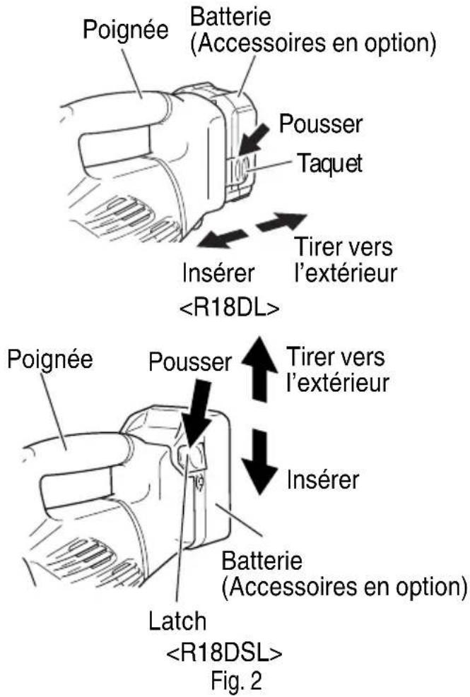 METABO R 18DL - MÉTHODE DE RETRAIT ET D'INSTALLATION DE LA BATTERIE - 1