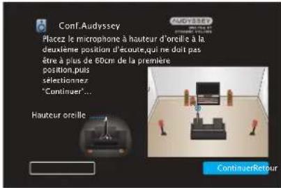 DENON AVRX1600H DAB - Disposez le microphone de mesures et de configuration à la position 2, Sélectionnez "Continuer", puis appuyez sur ENTER. - 1
