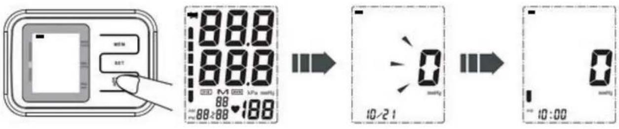 Diagram showing a digital display setup with time and battery status indicators, likely for a device operation or testing process.