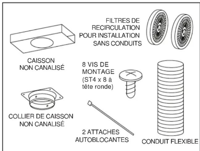 BROAN B5336SS - CONTENU DE L'ENSEMBLE MODELE RK56 POUR HOTTE SANS CONDUITS - 1
