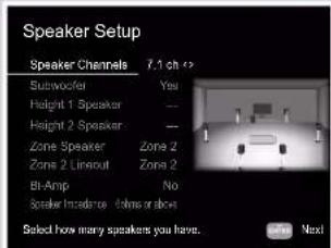 ONKYO TXNR797 - Réglages "Speaker Setup" durant la Initial Setup (→p159) - 1