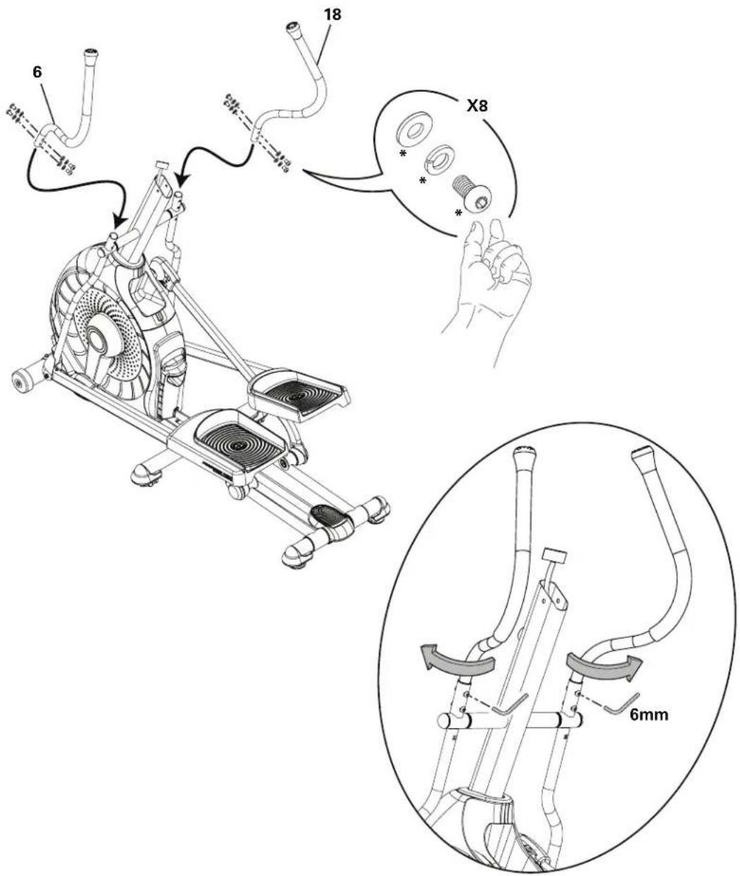 Schwinn 430i - Arrimez les bras de poignée supérieurs au châssis - 2