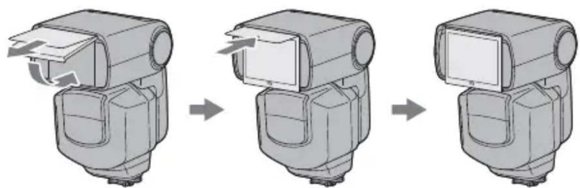 SONY HVLF43M - Pull out the wide panel and set it at the front of flash tube, and then push back the bounce sheet. - 1