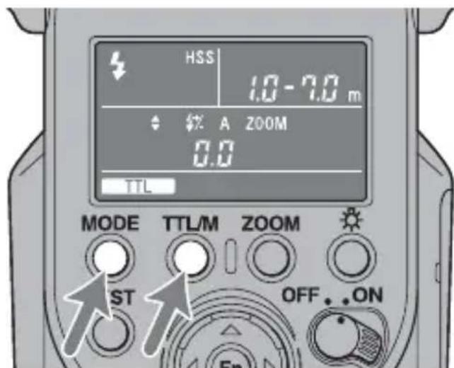 SONY HVLF43M - Appuyer simultanément sur les touches MODE et TTL/M pendant plus de trois secondes. - 1
