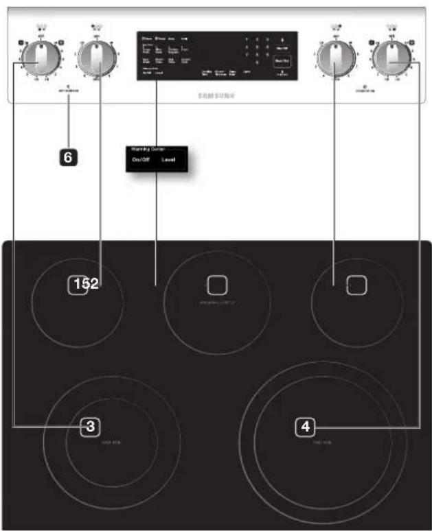SAMSUNG NE59J3420SB - Location of the radiant surface elements and controls - 1