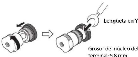 YAMAHA AS2200 - 1Desatornille la perilla y bajo meta la lengüeta en Y entre la parte del anillo y la base del terminal. - 1