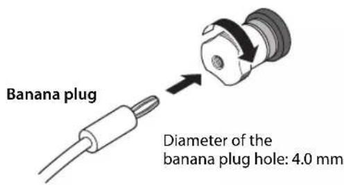 YAMAHA AS2200 - First tighten the knob on the SPEAKERS terminal, and then insert the banana plug into the head of the knob. - 1