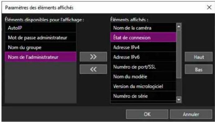 CANON VBH730F Mk II - Sélectionnez [Liste des camères] > [Paramètres des éléments affichés]. - 1