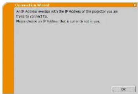 Christie LWU501 - Melding 7: An IP Address overlaps with the IP Address of the projector you are trying to connect to. - 1
