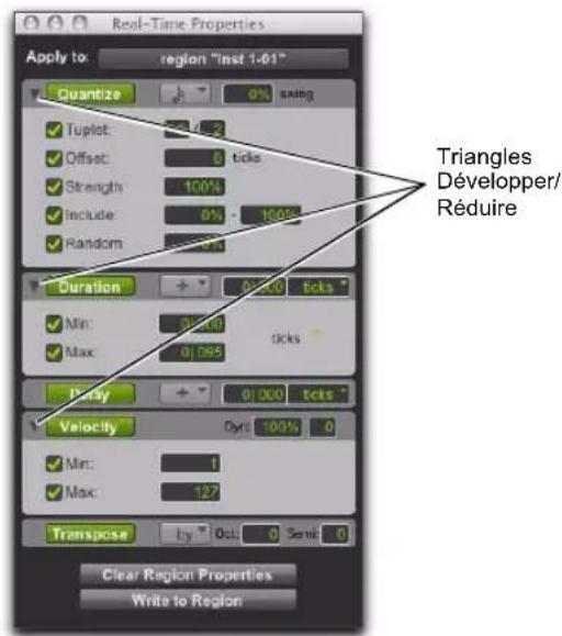 Avid Pro Tools 10.2 - Fenêtre Real-Time Properties avec une vue développée - 1