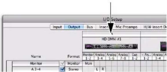 I/O Setup Input Output Bus Insert Mic Prcamps H/W Insert Dis Name Format HD OMNI #1 Monitor Analog Analog Analog Cut An... Analog 1-2 3-4 5-6 7-8 1-2 1-2 3-4 Monitor Mon A 3-4 Stereo L R
