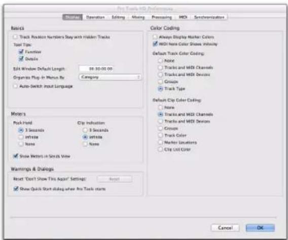 Avid Pro Tools 10.2 - Préférences d'affichage (Display) - 1