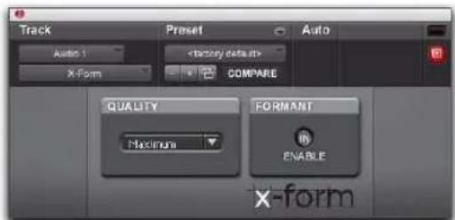 Track Audio 1 X-Form Preset COMPARE Quality Maximum FORMANT ENABLE X-form