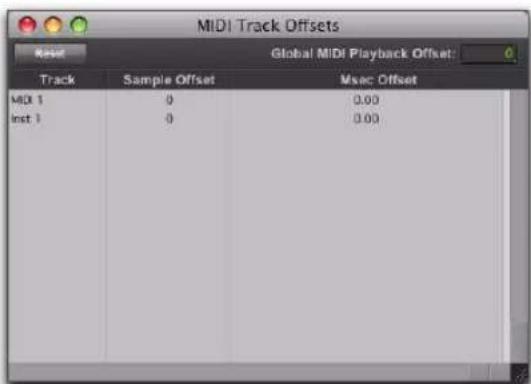 MIDI Track Offsets Reset Global MIDI Playback Offset: Track Sample Offset Mvec Offset MIDI 1 0 0.00 inst 1 0 0.00