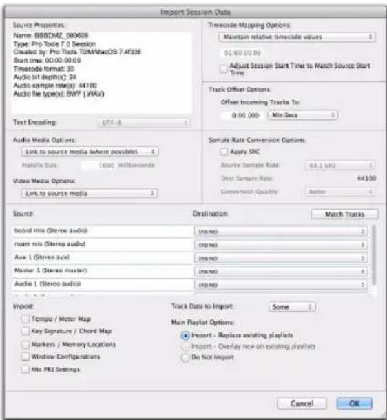 Avid Pro Tools 10.2 - Boîte de dialogue Import Session Data - 1