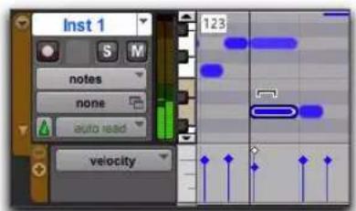Avid Pro Tools 10.2 - Pour modifier la vélocité d'une ou plusieurs notes MIDI sélectionnées : - 1