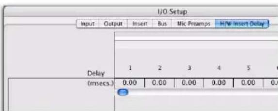 I/O Setup Input Output Insert Bus Mic Preamps H/W Insert Delay Delay 1 2 3 4 5 6 (msecs.) 0.00 0.00 0.00 0.00 0.00 0.00