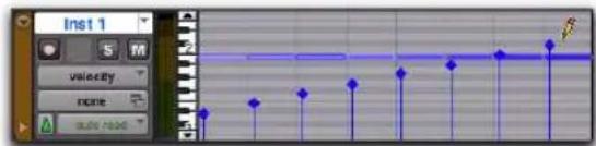 Avid Pro Tools 10.2 - Pour dessiner des valeurs de vélocité créant un effet crescendo : - 1