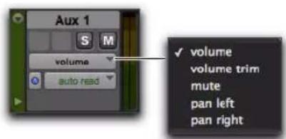 Aux 1 S M volume auto read ✓ volume volume trim mute pan left pan right