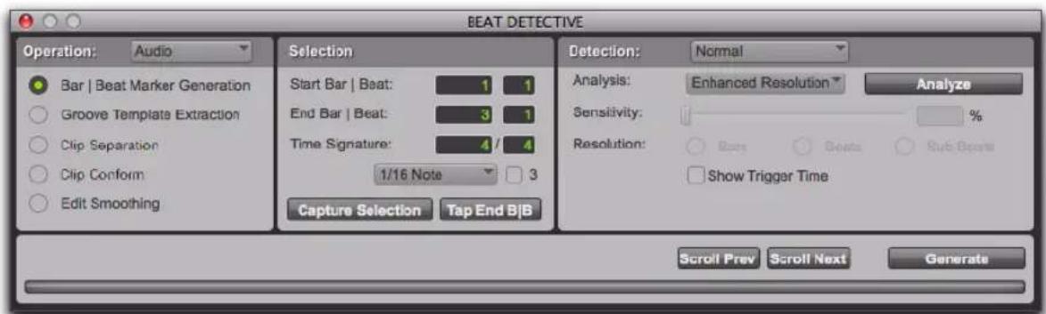 Avid Pro Tools 10.2 - La fenêtre de Beat Detective - 1