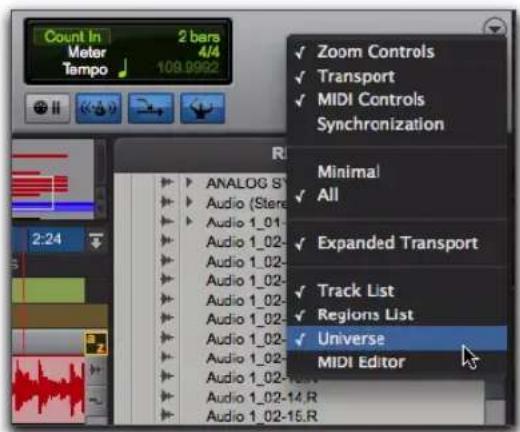 Avid Pro Tools 10.2 - Affichage de la fenêtre Universe - 1