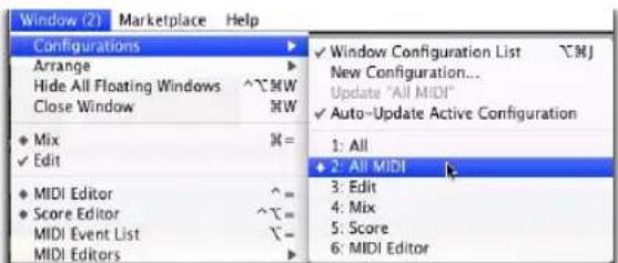 Avid Pro Tools 10.2 - Menu de la liste des configurations de fenêtres - 2