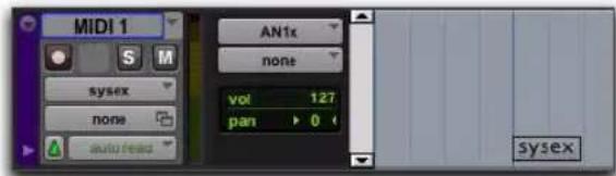 MIDI 1 S M SYSEX none auto read AN1x none vol 127 pan > 0 sysex