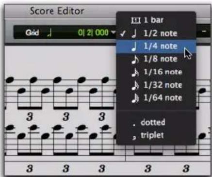 Score Editor Grid 01 21 000 1 bar 1/2 note 1/4 note 1/8 note 1/16 note 1/32 note 1/64 note . dotted triplet