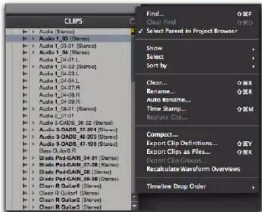 Avid Pro Tools 10.2 - Pour accéder au menu déroulant de la liste des clips : - 1