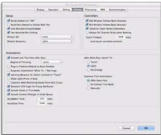 Avid Pro Tools 10.2 - Préférences de mixage (Mixing) - 1