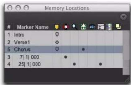 Memory Locations Marker Name 1 Intro 2 Verse1 5 Chorus 3 7| 1| 000 4 25| 1| 000