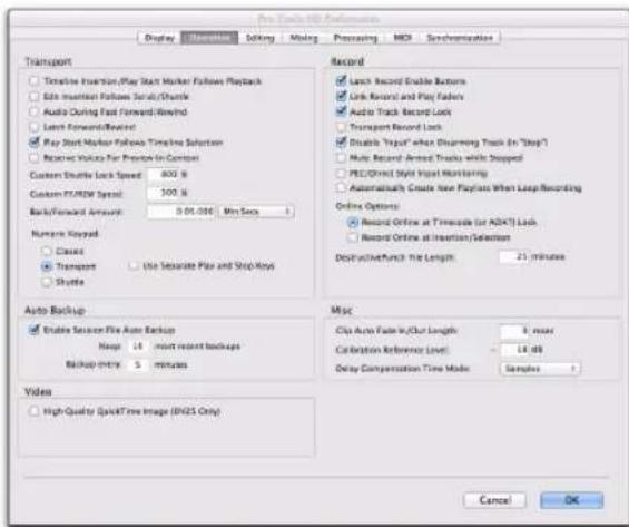 Avid Pro Tools 10.2 - Préférences de fonctionnement (Operation) - 1
