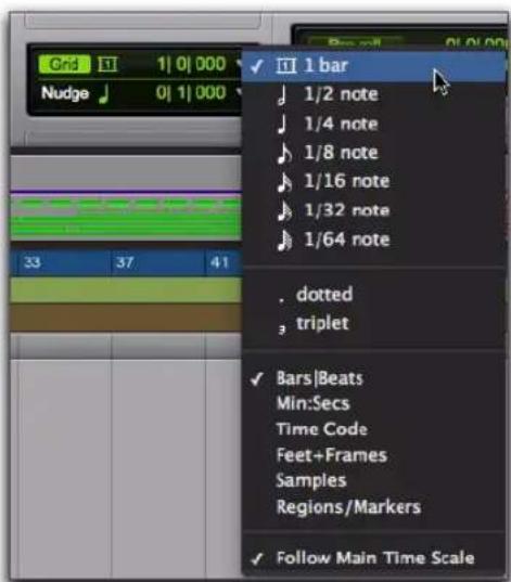 Grid 11 1|0|000 Nudge 0|1|000 33 37 41 ✓ 1 bar 1/2 note 1/4 note 1/8 note 1/16 note 1/32 note 1/64 note . dotted , triplet ✓ Bars|Beats Min:Secs Time Code Feet+Frames Samples Regions/Markers ✓ Follow Main Time Scale
