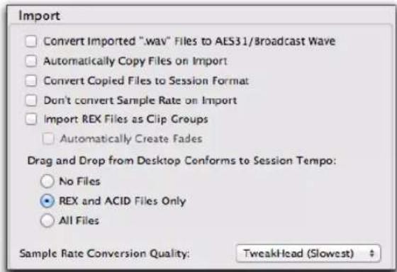 Avid Pro Tools 10.2 - Options et préférences d'importation - 1