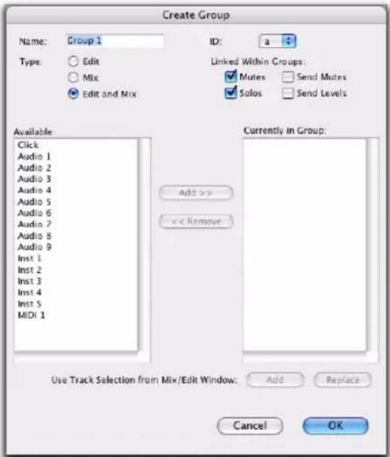 Avid Pro Tools 10.2 - Boîte de dialogue Group dans Pro Tools - 1